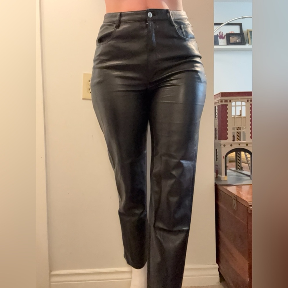 Wilfred Black Faux Leather Straight-Leg Pants